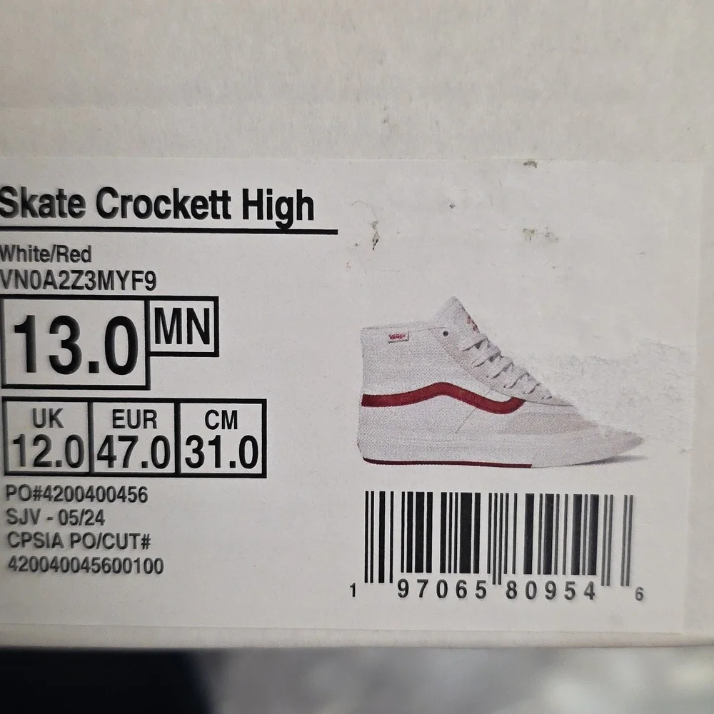 Vans Skate Crockett High White Red Mens 13 Womens 14.5 New